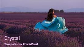  Presentation with lavander - Theme with lavander flower field woman in cyand dress having fun and relax on wind in purple flower field background and a tawny brown colored foreground