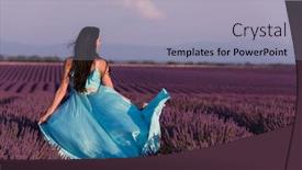  Presentation with lavander - Audience pleasing presentation theme consisting of lavander flower field woman in cyand dress having fun and relax on wind in purple flower field backdrop and a light gray colored foreground