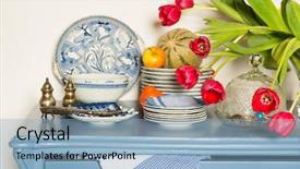  Presentation with cabinet - Cool new theme with lavender colored cabinet with old crockery and red tulips backdrop and a light blue colored foreground