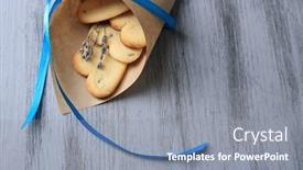  Presentation with paper bag - PPT theme enhanced with lavender cookies in paper bag on color wooden background background and a gray colored foreground