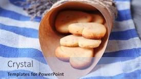  Presentation with paper bag - Colorful slide set enhanced with lavender cookies in paper bag on color napkin background backdrop and a light blue colored foreground