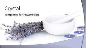  Presentation with white candles - Amazing PPT theme having lavender flowers with mortar and candles isolated on white backdrop and a white colored foreground