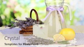  Presentation with lemonade - Colorful presentation design enhanced with lavender lemonade in glass jug and cocktail glasses on bright background backdrop and a lemonade colored foreground