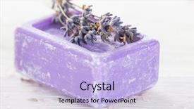  Presentation with soap - Slide deck with lavender soap on white background close-up background and a light blue colored foreground