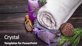  Presentation with wellness products - Audience pleasing slide deck consisting of lavender spa setting wellness theme backdrop and a dark gray colored foreground