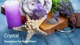  Presentation with wellness products - Colorful PPT theme enhanced with lavender spa setting wellness theme backdrop and a ocean colored foreground