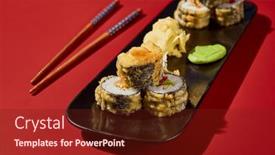  Presentation with roll - Slides having lavish-close-up-tempura-sushi background and a tawny brown colored foreground