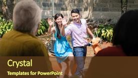  Presentation with goodbye - Slide deck featuring law - cheerful young man and woman background and a tawny brown colored foreground