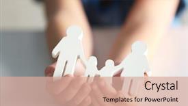  Presentation with adoption - PPT theme enhanced with law - child holding figure in shape background and a coral colored foreground
