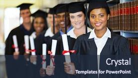  Presentation with diploma - PPT theme enhanced with law - group of happy graduates holding background and a wine colored foreground