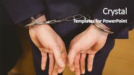  Presentation with court - PPT theme with law - hands of businessman with handcuffs background and a dark gray colored foreground
