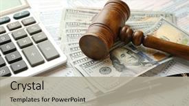  Presentation with income tax - Presentation theme featuring law - judge's gavel and dollar banknotes background and a light gray colored foreground