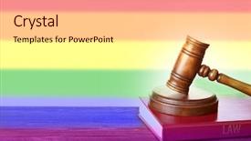  Presentation with gay rights - Colorful PPT layouts enhanced with gender law - judge's gavel and book backdrop and a coral colored foreground