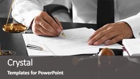  Presentation with public document - PPT theme featuring law - notary public in office signing background and a dark gray colored foreground