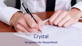  Presentation with important - Cool new theme with corporate law - person's hand signing an important backdrop and a sky blue colored foreground