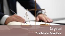  Presentation with justice - Amazing theme having law - scales of justice on table backdrop and a coral colored foreground