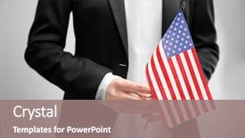  Presentation with immigration law - Beautiful presentation theme featuring law - woman holding american flag backdrop and a gray colored foreground