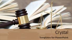  Presentation with law books - Theme featuring law - wooden gavel and books background and a coral colored foreground