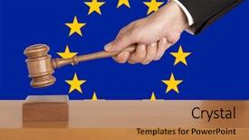  Presentation with flag hosting - PPT theme with law arbitration - gavel and flag of europe background and a coral colored foreground