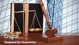  Presentation with law case - Audience pleasing theme consisting of law case - gavel with books and scales backdrop and a tawny brown colored foreground