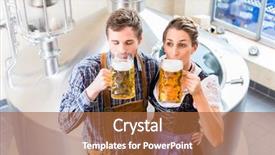  Presentation with toasting - Slide deck enhanced with law food industry - brewer and woman toasting background and a  colored foreground