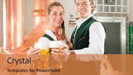  Presentation with brew - Presentation design enhanced with law food industry - man and woman with beer background and a  colored foreground