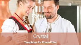  Presentation with food law - Audience pleasing presentation design consisting of law food industry - woman in tracht and brewer backdrop and a  colored foreground