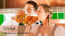  Presentation with young man and a woman - Audience pleasing theme consisting of law food industry - young man and woman backdrop and a  colored foreground