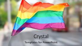  Presentation with gay rights - Theme enhanced with gender law - waving gay flag on blurred background and a light gray colored foreground