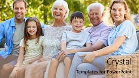  Presentation with generation family farm - Colorful PPT theme enhanced with law kids - three generation family sitting together backdrop and a coral colored foreground
