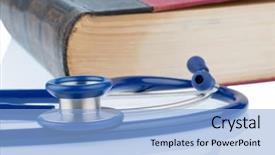  Presentation with medical book - Presentation enhanced with law medical malpractice - book and stethoscope symbolic photo background and a light blue colored foreground