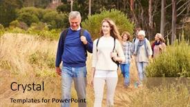  Presentation with walking together - Audience pleasing presentation consisting of law nature - multi-generation family walking together backdrop and a coral colored foreground
