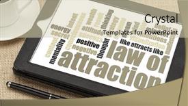  Presentation with coffee cup - PPT layouts having law of attraction word cloud background and a soft green colored foreground