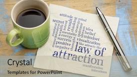  Presentation with coffee cup - Slides having law of attraction word cloud background and a mint green colored foreground