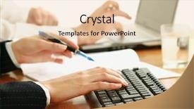  Presentation with employees working together - Presentation theme enhanced with acting modeling - portrait of a young woman background and a mint green colored foreground.