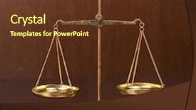  Presentation with justice - Theme enhanced with gold balance - law scales on table symbol background and a tawny brown colored foreground