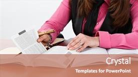  Presentation with law school - Beautiful PPT layouts featuring law school - woman examining books and documents backdrop and a coral colored foreground