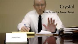  Presentation with litigation - Colorful slide set enhanced with law sitting at desk hold backdrop and a coral colored foreground