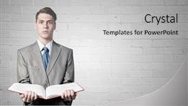  Presentation with open book spiral - PPT layouts consisting of law template - man with opened book background and a  colored foreground