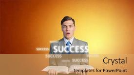  Presentation with story book conceptual open - Slide set consisting of law template - man with opened book background and a  colored foreground