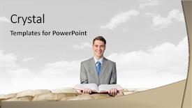  Presentation with book - Beautiful PPT layouts featuring law template - man with opened book backdrop and a  colored foreground