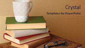  Presentation with wicker - Amazing PPT theme having law template - pile of books with cup backdrop and a  colored foreground