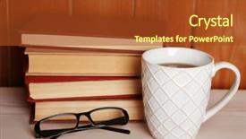  Presentation with pile - Audience pleasing PPT theme consisting of law template - pile of books with cup backdrop and a  colored foreground
