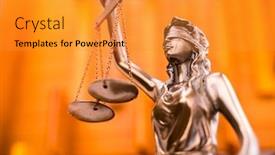  Presentation with lady justice - Audience pleasing slide set consisting of law theme lady justice statue on wooden background backdrop and a gold colored foreground