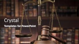  Presentation with law books - PPT theme enhanced with law theme mallet of the judge justice scale books wooden desk background and a tawny brown colored foreground