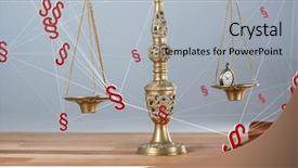  Presentation with scales of justice - Audience pleasing theme consisting of justice gavel and balance scale backdrop and a light gray colored foreground