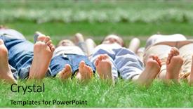  Presentation with feet - Amazing slide deck having lawn - family feet on grass backdrop and a seafoam green colored foreground