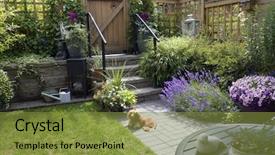  Presentation with dachshund - Presentation theme with lawn furniture - small patio garden background and a tawny brown colored foreground