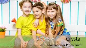  Presentation with green lawn - Theme consisting of lawn in a summer garden background and a coral colored foreground