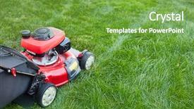  Presentation with lawn maintenance - Slide set having lawn mover on grass background and a seafoam green colored foreground